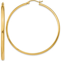 14K Yellow Gold Polished Large Hoop Earrings - 50mm Length by 0