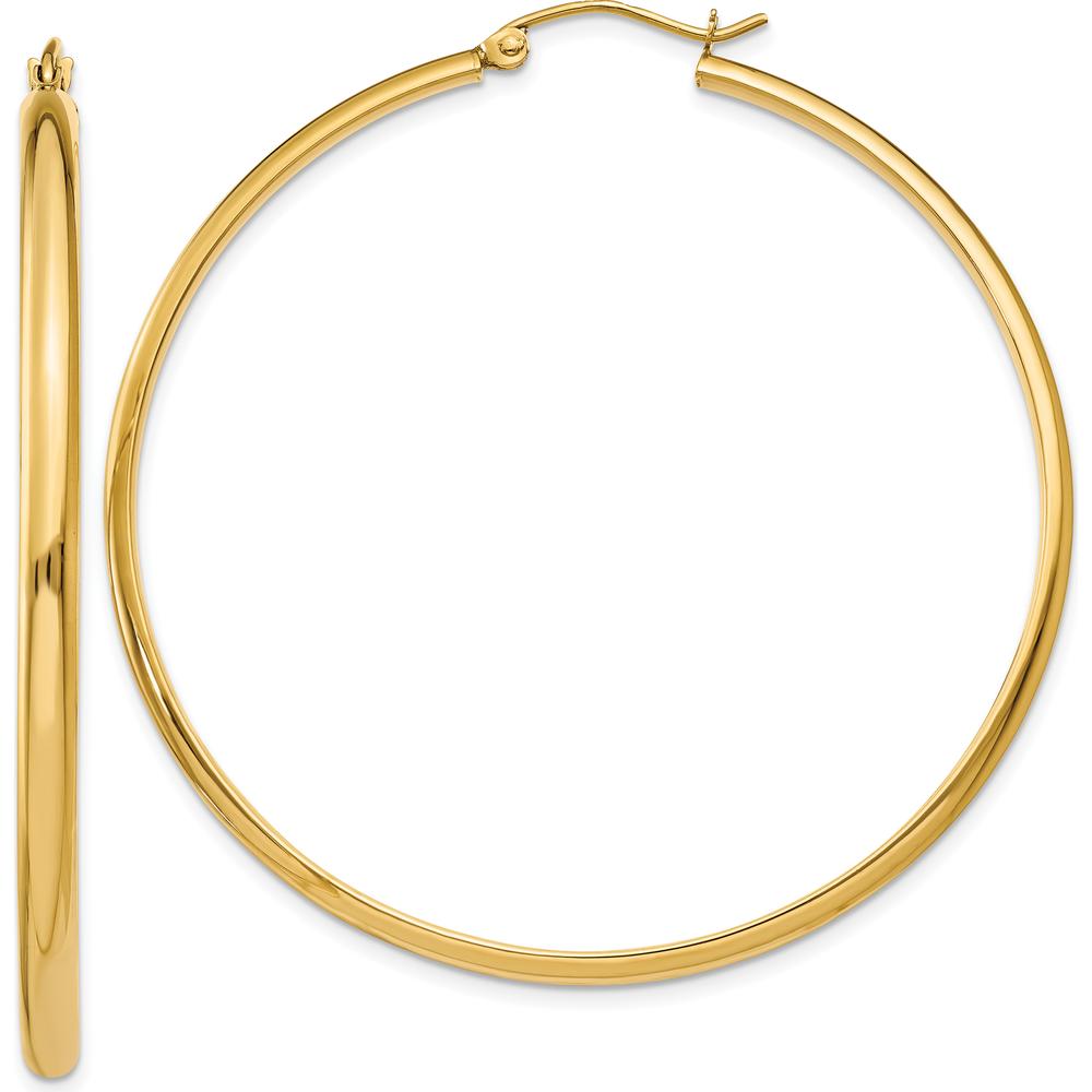 14K Yellow Gold Polished Large Hoop Earrings - 50mm Length by 0