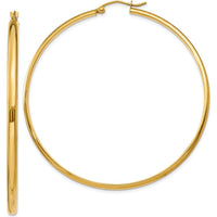 14K Yellow Gold Polished Large Hoop Earrings - 59mm in Length by 0