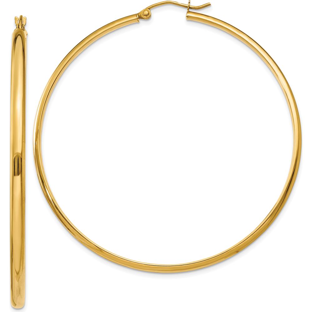 14K Yellow Gold Polished Large Hoop Earrings - 59mm in Length by 0