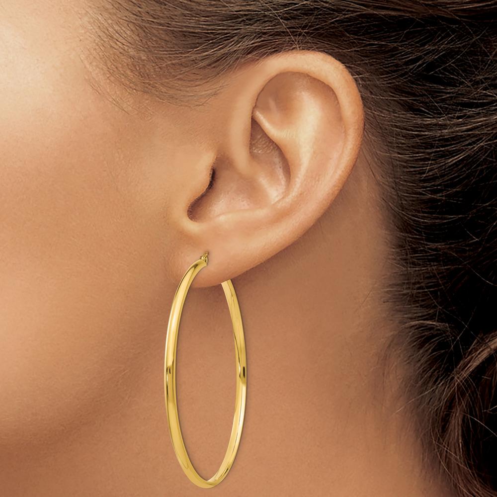 14K Yellow Gold Polished Large Hoop Earrings - 59mm in Length by 0
