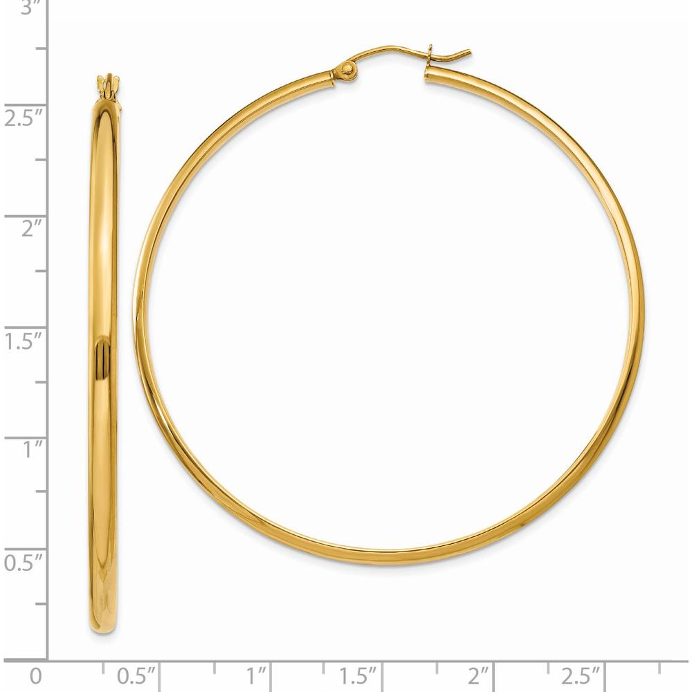 14K Yellow Gold Polished Large Hoop Earrings - 59mm in Length by 0