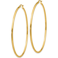 14K Yellow Gold Polished Large Hoop Earrings - 65mm Length by 0