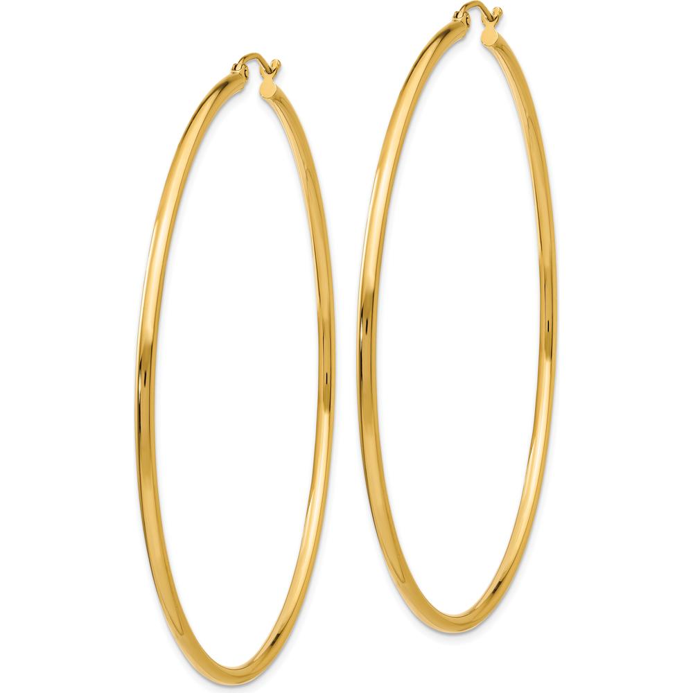 14K Yellow Gold Polished Large Hoop Earrings - 65mm Length by 0