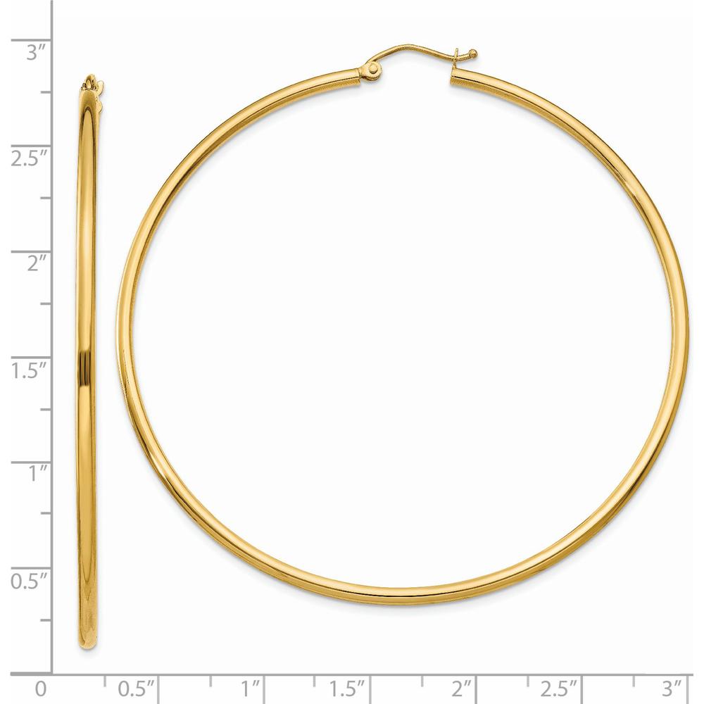 14K Yellow Gold Polished Large Hoop Earrings - 65mm Length by 0