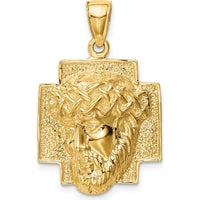 14K Yellow Gold Polished Large Jesus Head with Crown Pendant - Solid Casted Design by Oro Pregiato