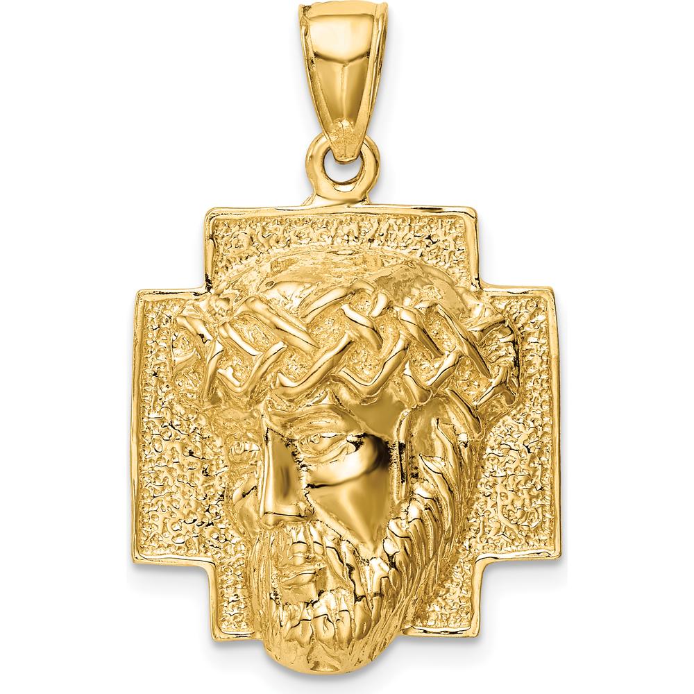 14K Yellow Gold Polished Large Jesus Head with Crown Pendant - Solid Casted Design by Oro Pregiato