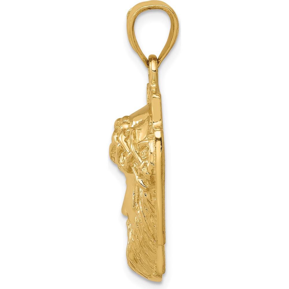 14K Yellow Gold Polished Large Jesus Head with Crown Pendant - Solid Casted Design by Oro Pregiato