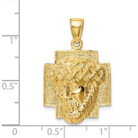 14K Yellow Gold Polished Large Jesus Head with Crown Pendant - Solid Casted Design by Oro Pregiato