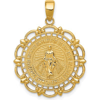 14K Yellow Gold Polished Large Miraculous Medal Pendant with Scallop Frame - 31mm Length by Oro Pregiato