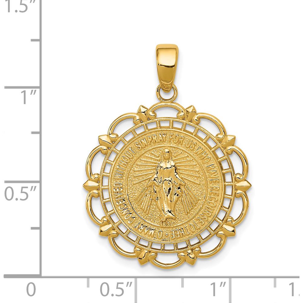 14K Yellow Gold Polished Large Miraculous Medal Pendant with Scallop Frame - 31mm Length by Oro Pregiato