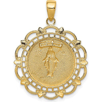 14K Yellow Gold Polished Large Miraculous Medal Pendant with Scallop Frame - 31mm Length by Oro Pregiato