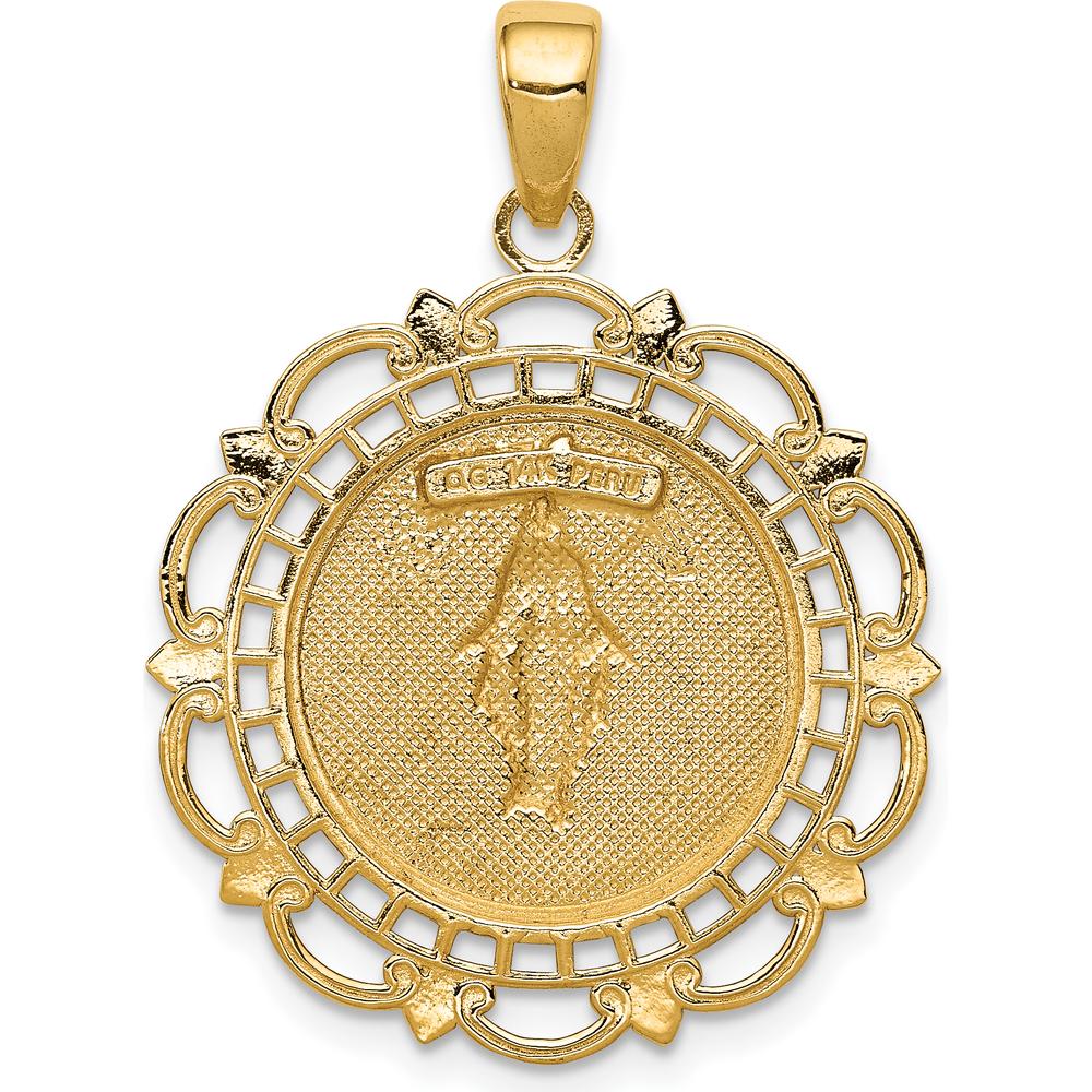 14K Yellow Gold Polished Large Miraculous Medal Pendant with Scallop Frame - 31mm Length by Oro Pregiato