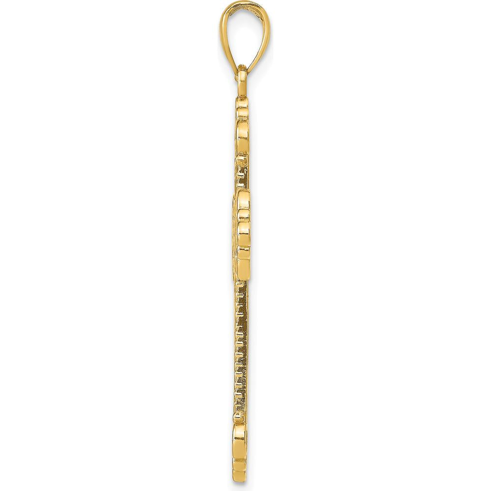 14K Yellow Gold Polished Large Rope Frame Filigree Cross Pendant by Oro Pregiato