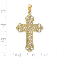 14K Yellow Gold Polished Large Rope Frame Filigree Cross Pendant by Oro Pregiato
