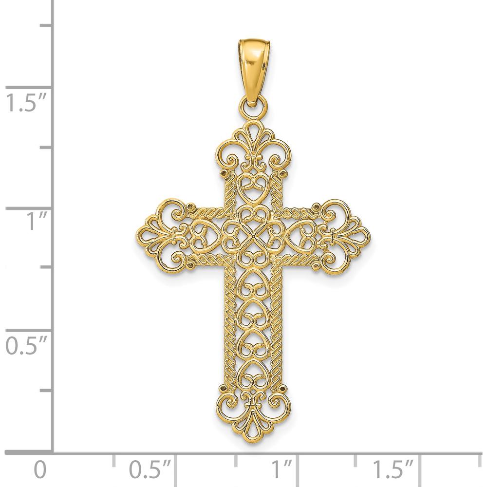 14K Yellow Gold Polished Large Rope Frame Filigree Cross Pendant by Oro Pregiato