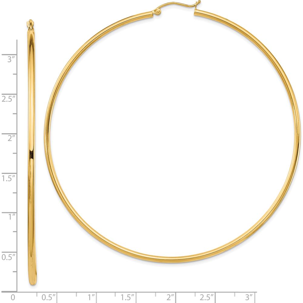 14K Yellow Gold Polished Large Round Hoop Earrings - 80mm by 0