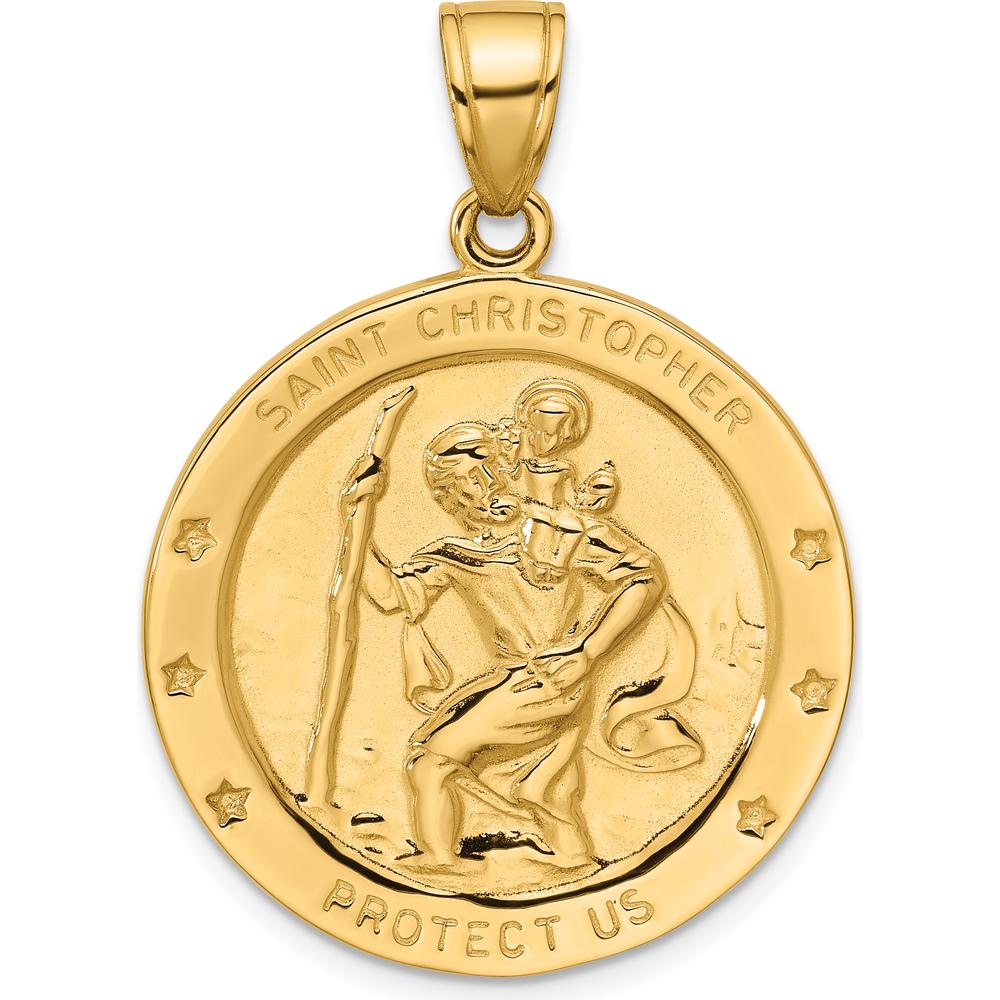 14K Yellow Gold Polished Large Saint Christopher Medal Pendant - 39.5mm Length by Oro Pregiato