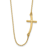14K Yellow Gold Polished Large Sideways Curved Cross Necklace - 19" by 0