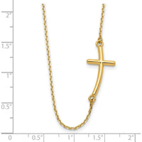 14K Yellow Gold Polished Large Sideways Curved Cross Necklace - 19" by 0