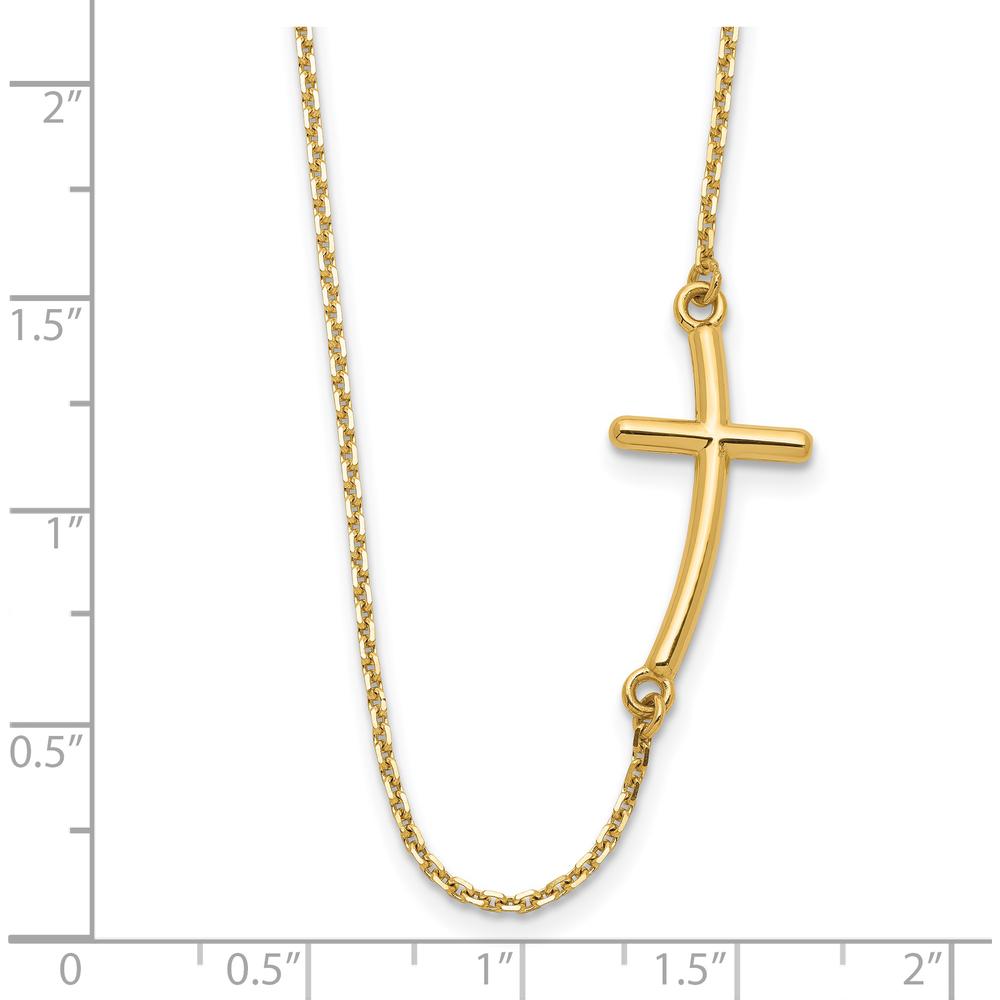 14K Yellow Gold Polished Large Sideways Curved Cross Necklace - 19" by 0