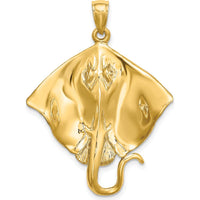 14K Yellow Gold Polished Large Stingray Pendant Charm - 36mm by Oro Pregiato