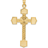 14K Yellow Gold Polished Large Textured Cross Pendant - 58mm Length by Oro Pregiato