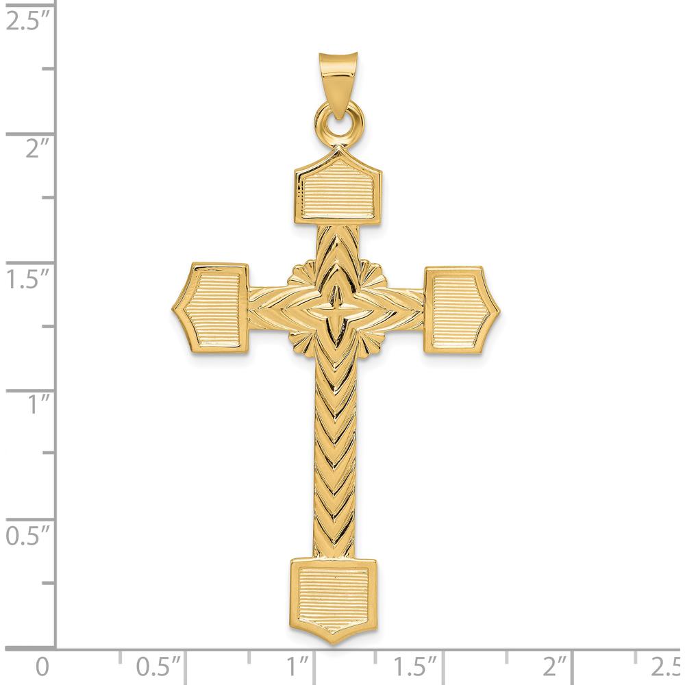 14K Yellow Gold Polished Large Textured Cross Pendant - 58mm Length by Oro Pregiato