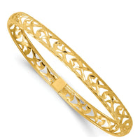 14K Yellow Gold Polished Laser and Diamond-Cut 6.15mm Flexible Oval Bangle Bracelet with Hinged Box Catch and Safety Clasp by Oro Pregiato