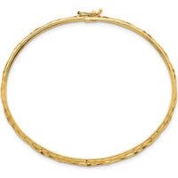 14K Yellow Gold Polished Laser and Diamond-Cut 6.15mm Flexible Oval Bangle Bracelet with Hinged Box Catch and Safety Clasp by Oro Pregiato