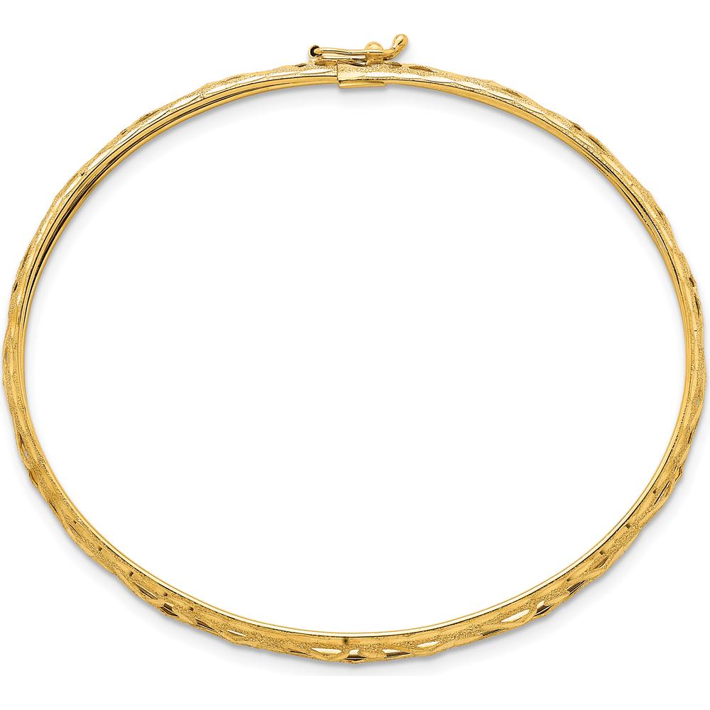 14K Yellow Gold Polished Laser and Diamond-Cut 6.15mm Flexible Oval Bangle Bracelet with Hinged Box Catch and Safety Clasp by Oro Pregiato