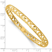 14K Yellow Gold Polished Laser and Diamond-Cut 6.15mm Flexible Oval Bangle Bracelet with Hinged Box Catch and Safety Clasp by Oro Pregiato