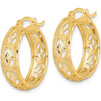 14K Yellow Gold Polished Laser and Diamond-Cut Fancy Round Hoop Earrings - 21mm by 0