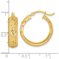 14K Yellow Gold Polished Laser and Diamond-Cut Fancy Round Hoop Earrings - 21mm by 0