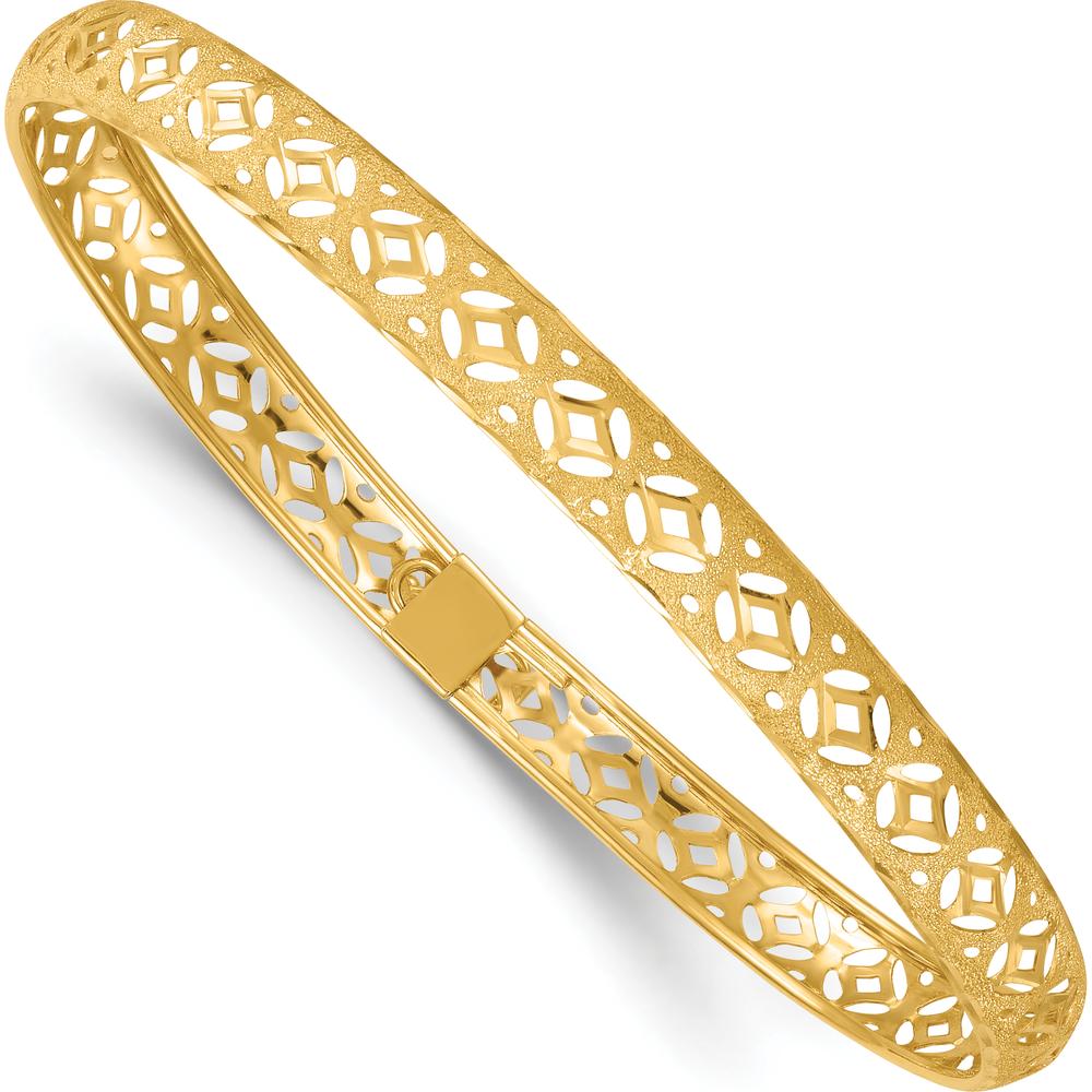 14K Yellow Gold Polished Laser and Diamond-Cut Flexible Oval Bangle Bracelet - 6.15mm Width by Oro Pregiato