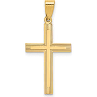 14K Yellow Gold Polished Laser Etched Cross Charm - 28mm Length by Oro Pregiato