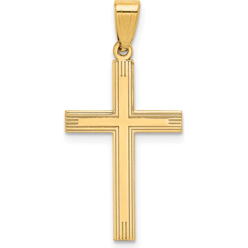 14K Yellow Gold Polished Laser Etched Cross Charm - 28mm Length by Oro Pregiato
