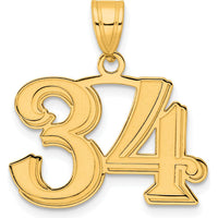 14K Yellow Gold Polished Laser Etched Number 34 Pendant