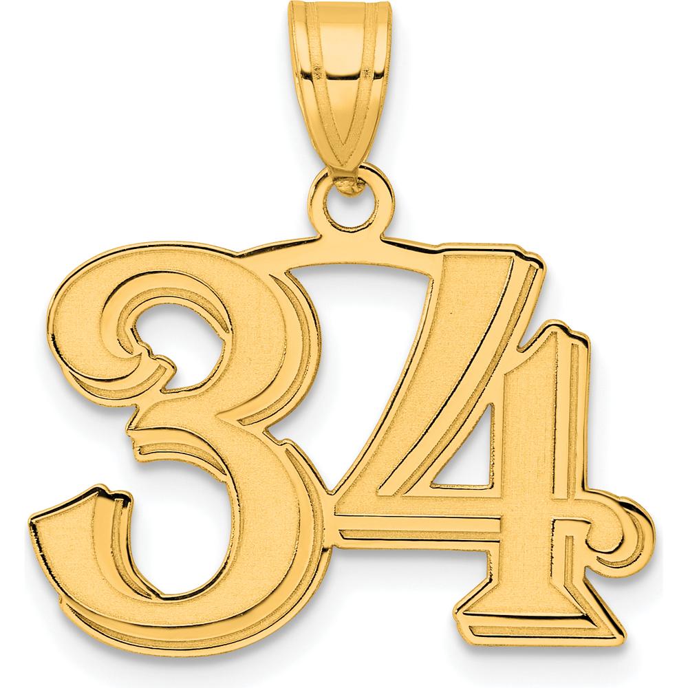 14K Yellow Gold Polished Laser Etched Number 34 Pendant