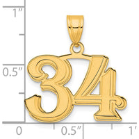 14K Yellow Gold Polished Laser Etched Number 34 Pendant