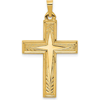 14K Yellow Gold Polished Latin Cross Pendant - Elegant Religious Charm by Oro Pregiato