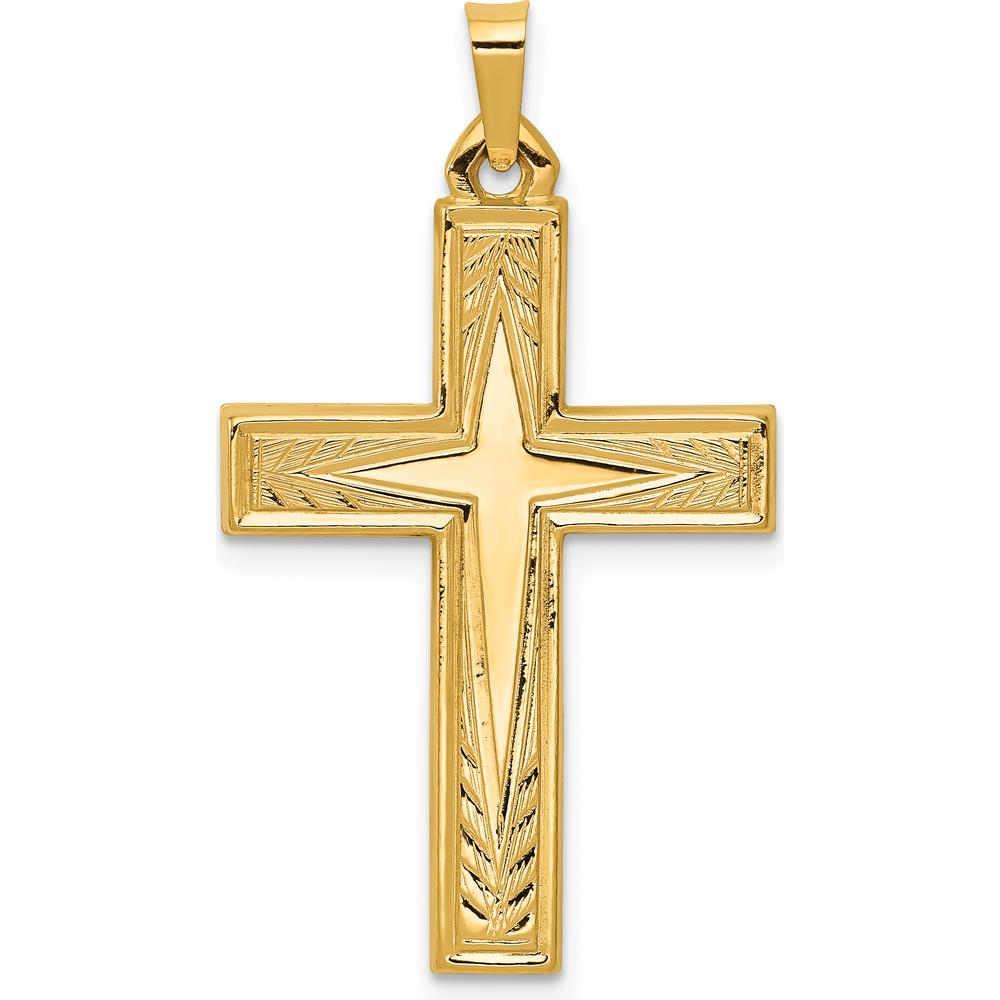 14K Yellow Gold Polished Latin Cross Pendant - Elegant Religious Charm by Oro Pregiato