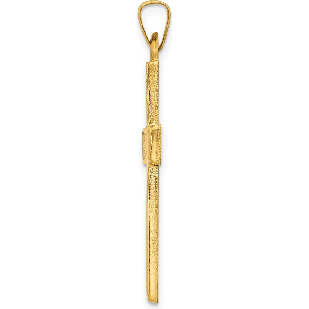 14K Yellow Gold Polished Latin Cross Pendant - Elegant Religious Charm by Oro Pregiato