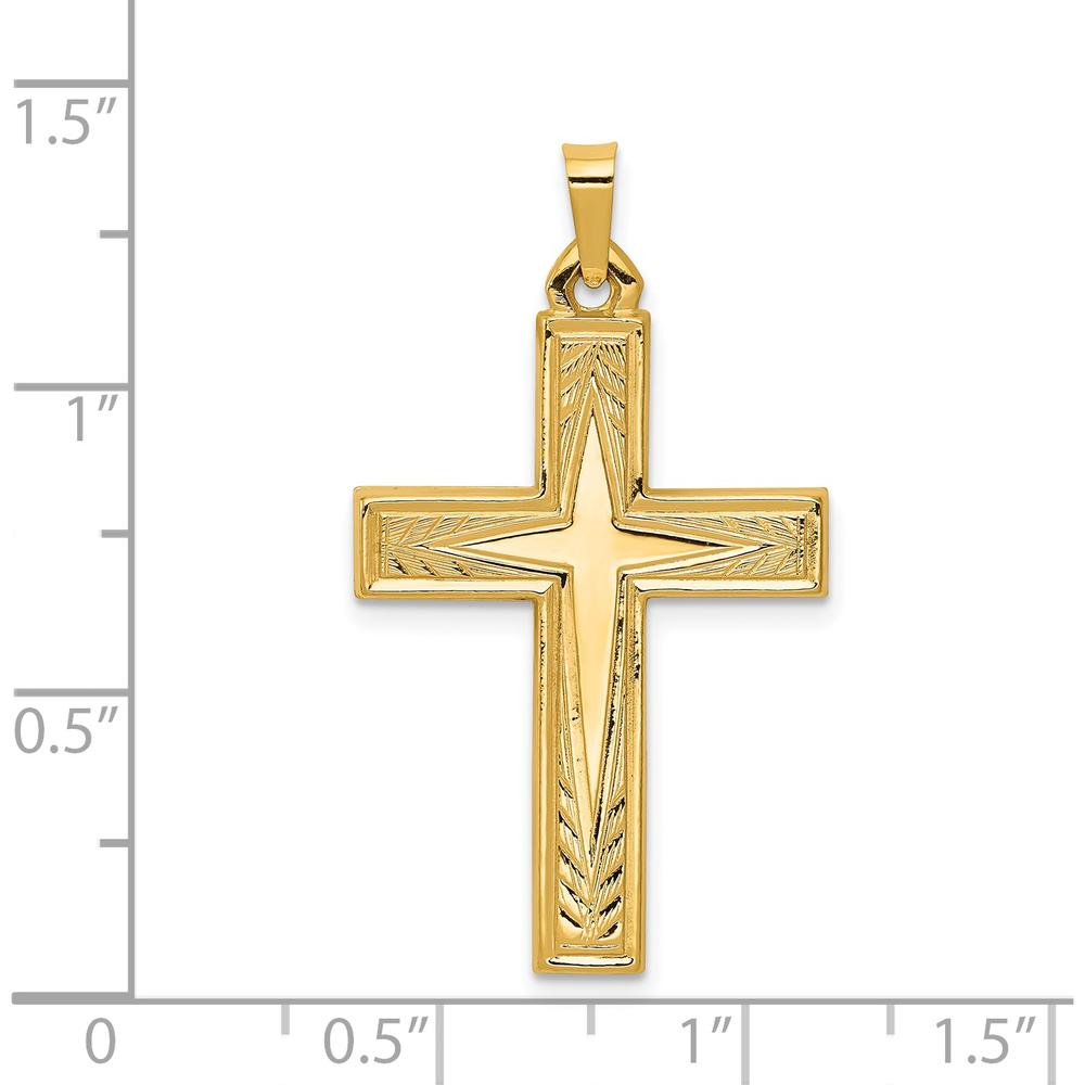 14K Yellow Gold Polished Latin Cross Pendant - Elegant Religious Charm by Oro Pregiato