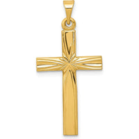 14K Yellow Gold Polished Latin Cross Pendant - Textured Design by Oro Pregiato