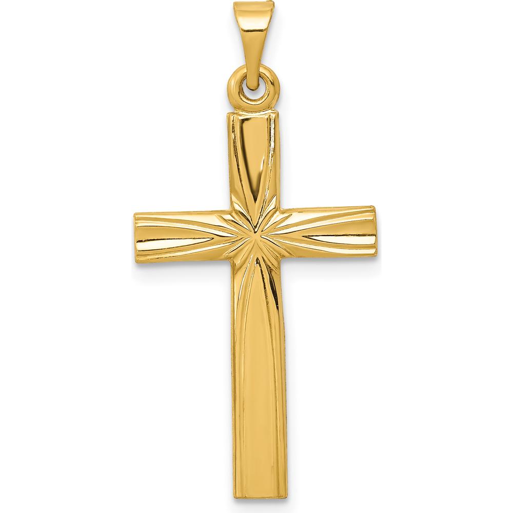 14K Yellow Gold Polished Latin Cross Pendant - Textured Design by Oro Pregiato
