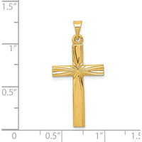 14K Yellow Gold Polished Latin Cross Pendant - Textured Design by Oro Pregiato
