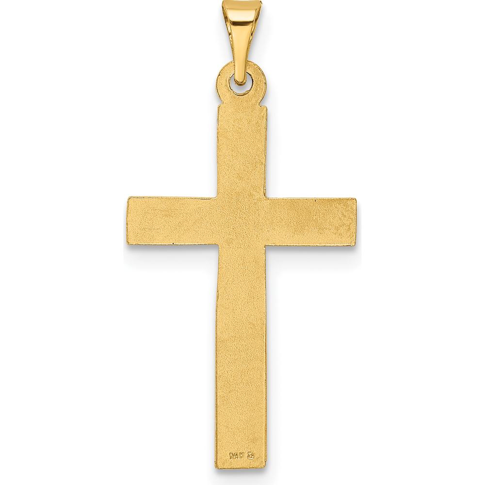 14K Yellow Gold Polished Latin Cross Pendant - Textured Design by Oro Pregiato