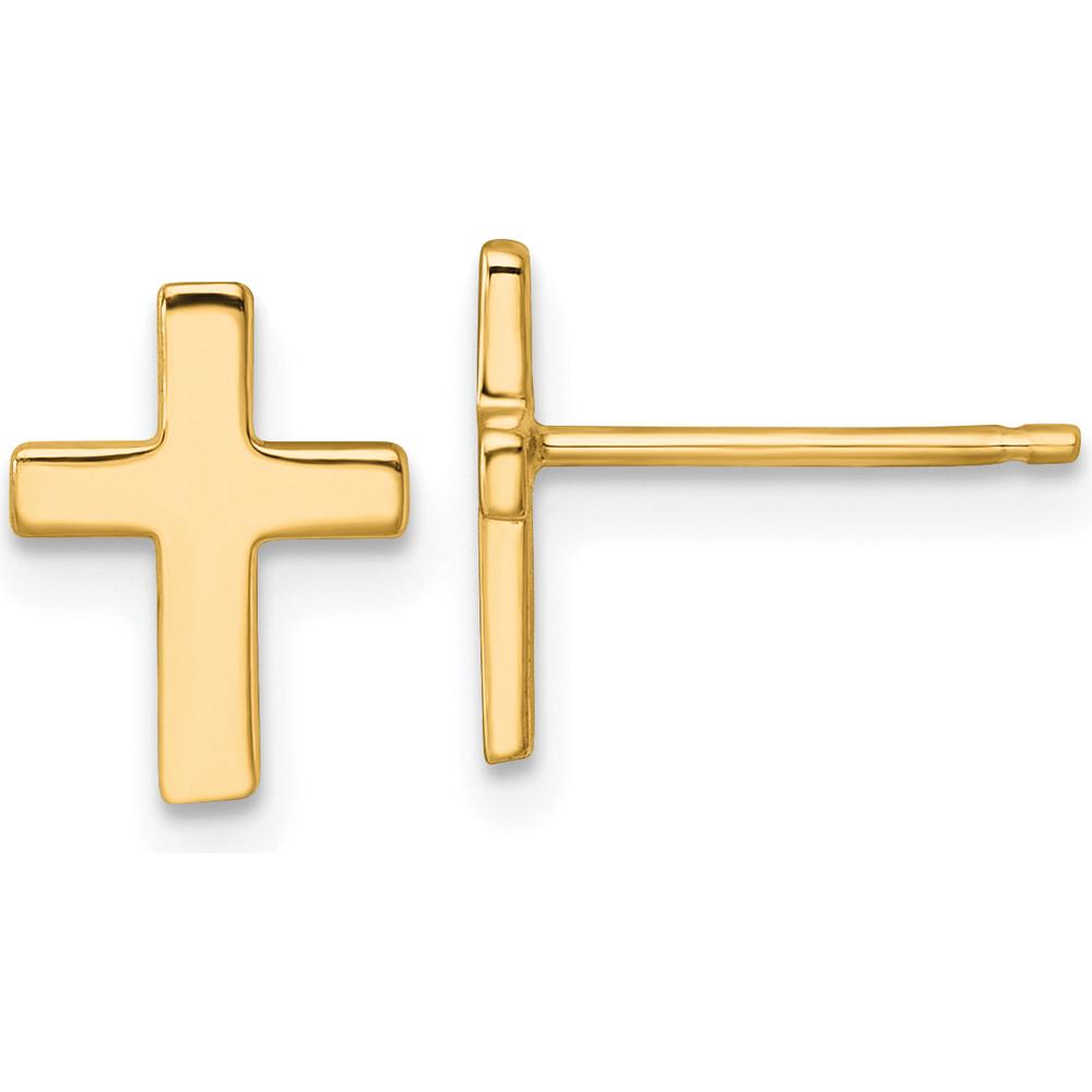14K Yellow Gold Polished Latin Cross Post Earrings - Symbolic Faith Design in Yellow Gold by Oro Pregiato