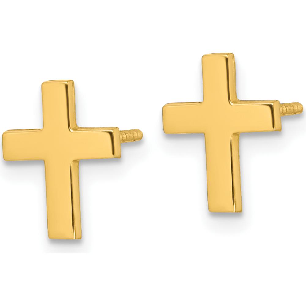14K Yellow Gold Polished Latin Cross Post Earrings - Symbolic Faith Design in Yellow Gold by Oro Pregiato